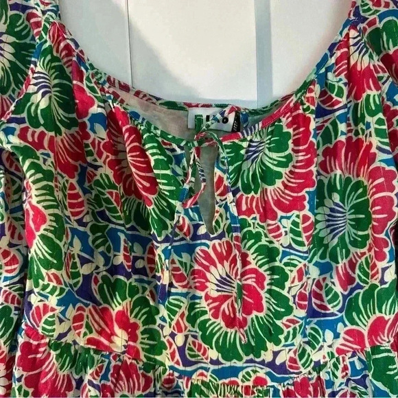 RIXO London Roxy Long Sleeve Mini Dress Hibiscus Floral Cotton swing Medium - Picture 7 of 11